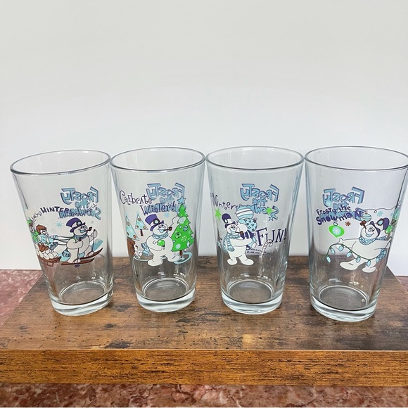 FROSTY THE SNOWMAN 4 Piece Glasses COLLECTOR'S SERIES THICK PINT GLASS SET 16oz - Picture 9 of 10